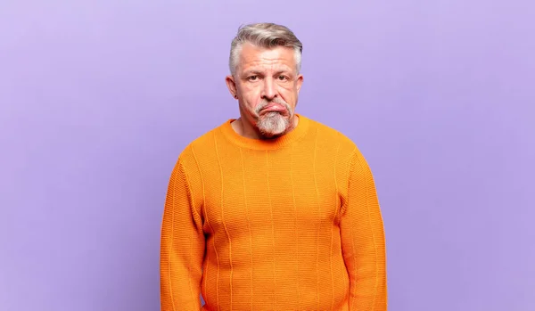 Old Senior Man Looking Puzzled Confused Biting Lip Nervous Gesture — Stok fotoğraf