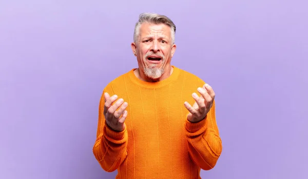 Old Senior Man Looking Desperate Frustrated Stressed Unhappy Annoyed Shouting — Stock Photo, Image