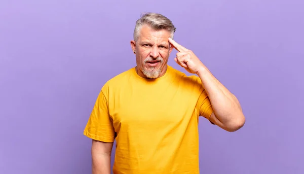 Old Senior Man Feeling Confused Puzzled Showing You Insane Crazy — Stockfoto