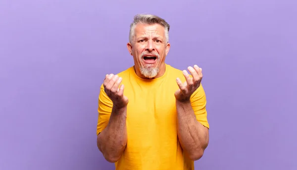 Old Senior Man Looking Desperate Frustrated Stressed Unhappy Annoyed Shouting — Stockfoto
