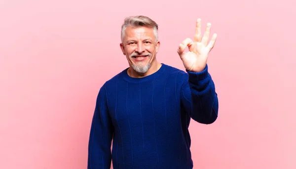 Old Senior Man Feeling Happy Relaxed Satisfied Showing Approval Okay — Stockfoto