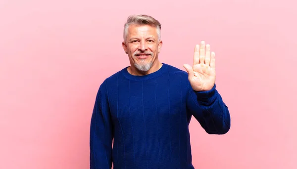 Old Senior Man Looking Serious Stern Displeased Angry Showing Open — Foto de Stock