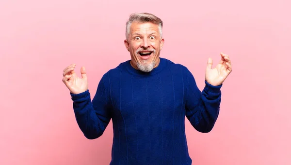 Old Senior Man Feeling Happy Excited Surprised Shocked Smiling Astonished — Stock Photo, Image