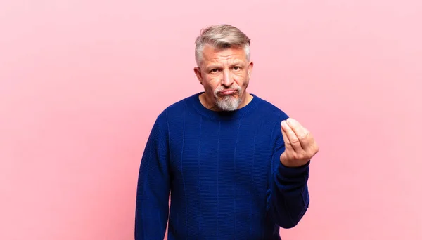 Old Senior Man Making Capice Money Gesture Telling You Pay — Foto Stock