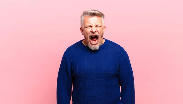 Old Senior Man Shouting Aggressively Looking Very Angry Frustrated Outraged — Stock Photo, Image