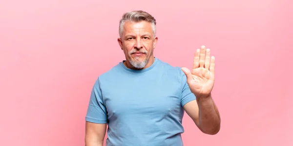 Old Senior Man Looking Serious Stern Displeased Angry Showing Open — Foto de Stock