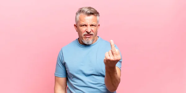 Old Senior Man Feeling Angry Annoyed Rebellious Aggressive Flipping Middle — Stock Photo, Image