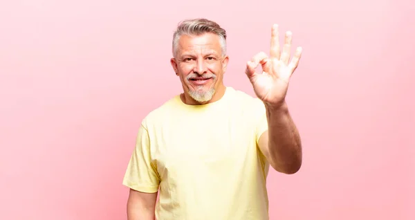 Old Senior Man Feeling Happy Relaxed Satisfied Showing Approval Okay — Stockfoto