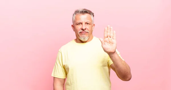 Old Senior Man Looking Serious Stern Displeased Angry Showing Open —  Fotos de Stock