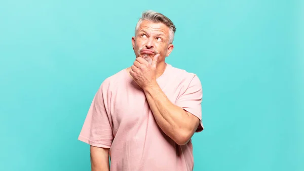Old Senior Man Thinking Feeling Doubtful Confused Different Options Wondering — Stockfoto