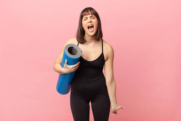 Athlete Woman Shouting Aggressively Looking Very Angry Frustrated Outraged Annoyed —  Fotos de Stock