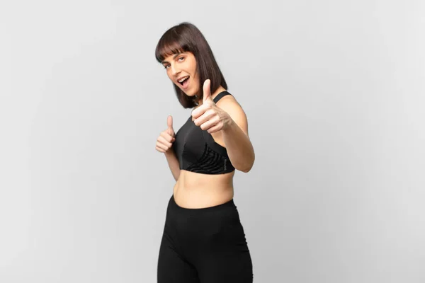 Athlete Woman Feeling Proud Carefree Confident Happy Smiling Positively Thumbs — Stockfoto