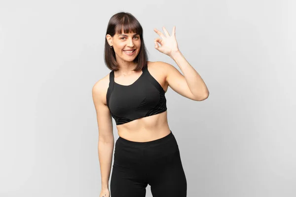 Athlete Woman Feeling Happy Relaxed Satisfied Showing Approval Okay Gesture — Stock Photo, Image