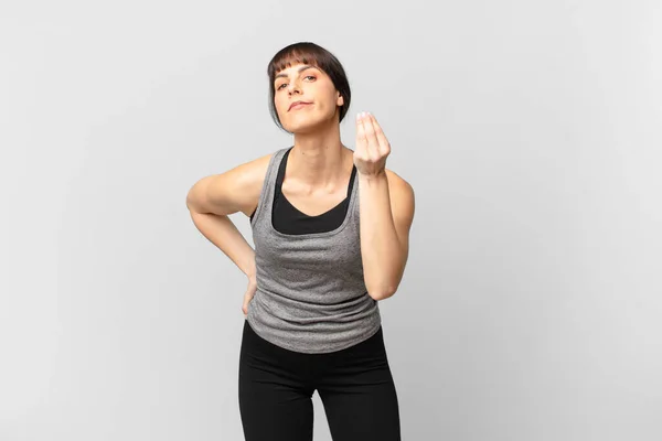 Athlete Woman Making Capice Money Gesture Telling You Pay Your — Foto de Stock