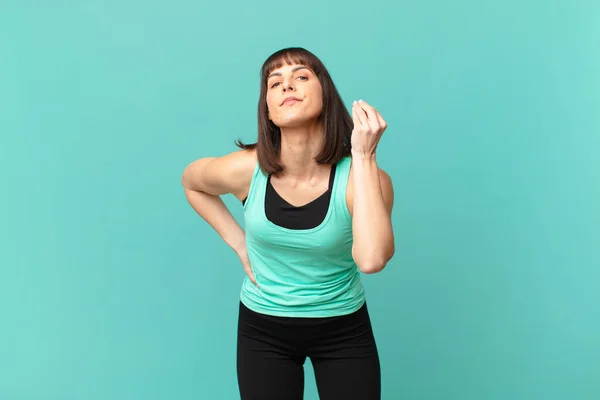 Athlete Woman Making Capice Money Gesture Telling You Pay Your — Stockfoto