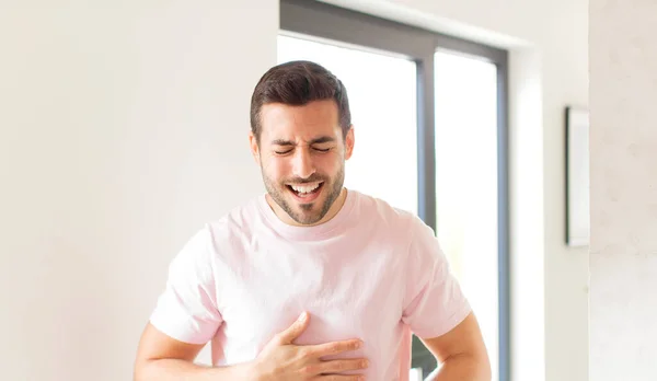 Handsome Man Laughing Out Loud Some Hilarious Joke Feeling Happy — Stock Photo, Image