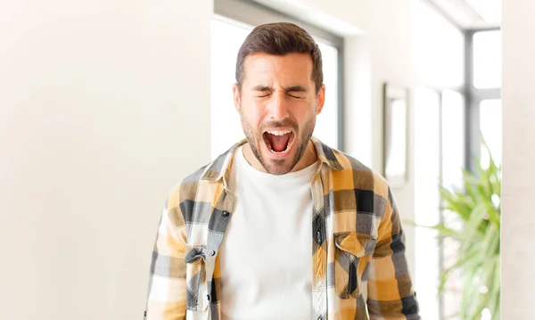 Handsome Man Shouting Aggressively Looking Very Angry Frustrated Outraged Annoyed — Stock Photo, Image