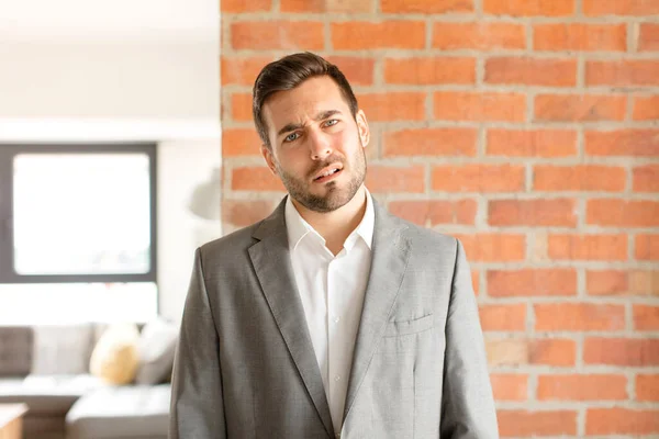 Handsome Businessman Feeling Puzzled Confused Dumb Stunned Expression Looking Something — Foto Stock