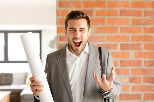 Handsome Architect Looking Angry Annoyed Frustrated Screaming Wtf Whats Wrong — Stock Photo, Image