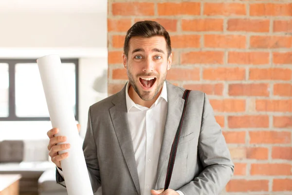 Handsome Architect Laughing Out Loud Some Hilarious Joke Feeling Happy — Stock Photo, Image