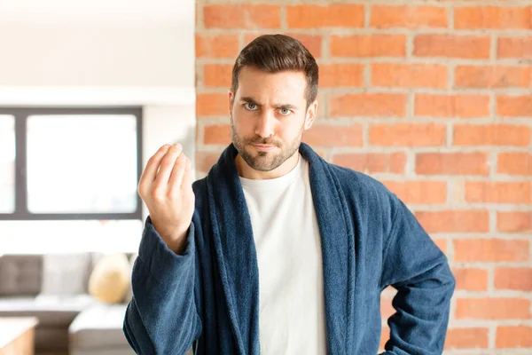 Hombre Guapo Haciendo Capice Gesto Dinero Diciéndole Que Pague Sus — Foto de Stock