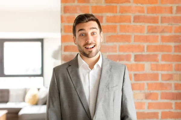 Handsome Businessman Looking Happy Pleasantly Surprised Excited Fascinated Shocked Expression — Stock Photo, Image