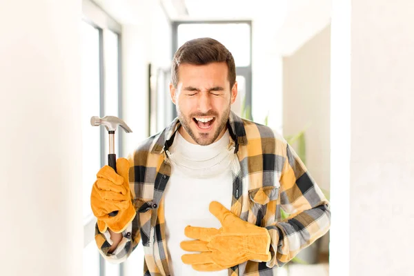 Handyman Laughing Out Loud Some Hilarious Joke Feeling Happy Cheerful — Stock Photo, Image