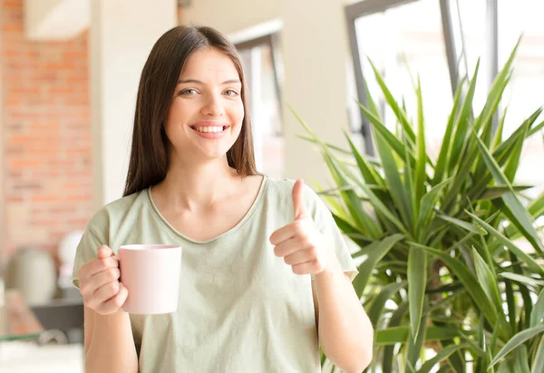 Young Pretty Girl Having Coffee Home — Stock Photo, Image