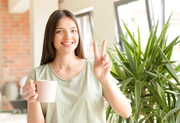 Young Pretty Girl Having Coffee Home — Stock Photo, Image