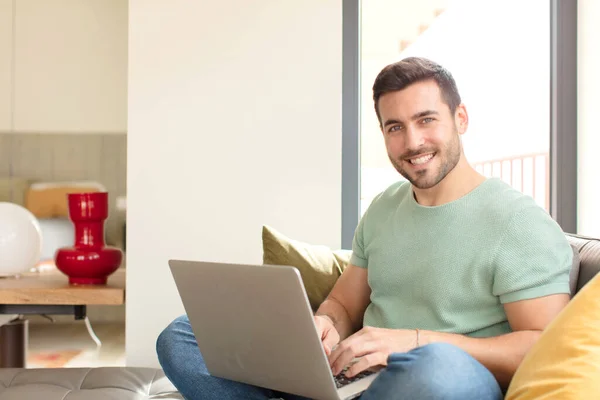 Young Handsome Man Using Laptop — Stock Photo, Image