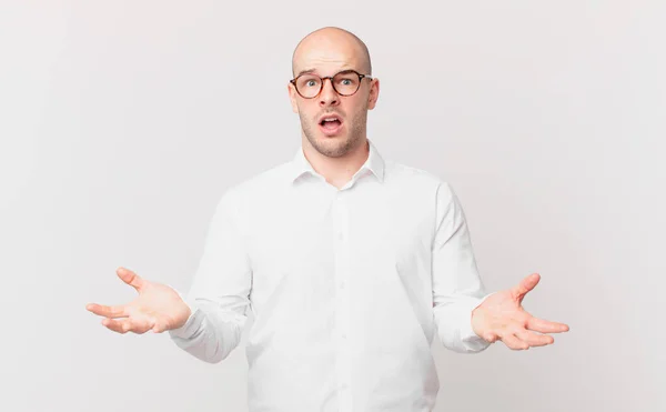 Bald Man Open Mouthed Amazed Shocked Astonished Unbelievable Surprise — Stock Photo, Image