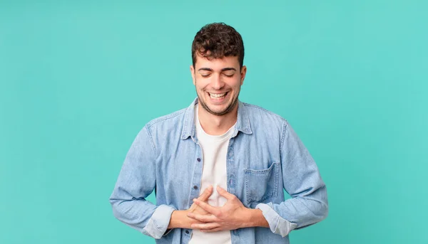 Handsome Man Laughing Out Loud Some Hilarious Joke Feeling Happy — Stock Photo, Image