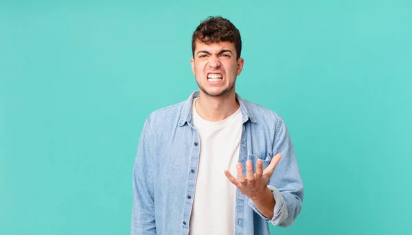 Handsome Man Looking Angry Annoyed Frustrated Screaming Wtf Whats Wrong — Stock Photo, Image