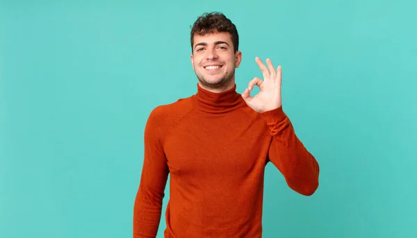 Handsome Man Feeling Happy Relaxed Satisfied Showing Approval Okay Gesture — Stock Photo, Image
