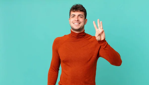 Handsome Man Smiling Looking Friendly Showing Number Three Third Hand — Stock Photo, Image