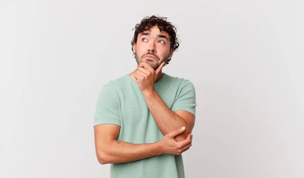 Hispanic Handsome Man Thinking Feeling Doubtful Confused Different Options Wondering — Stock Photo, Image