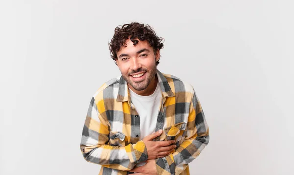 Hispanic Handsome Man Laughing Out Loud Some Hilarious Joke Feeling — Stock Photo, Image