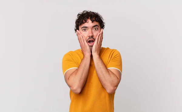 Hispanic Handsome Man Feeling Shocked Scared Looking Terrified Open Mouth — Stock Photo, Image