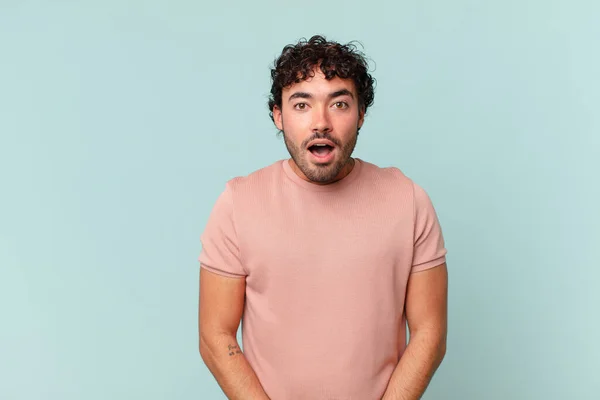 Hispanic Handsome Man Looking Very Shocked Surprised Staring Open Mouth — Stock Photo, Image