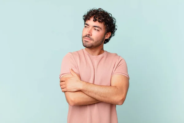 Hispanic Handsome Man Shrugging Feeling Confused Uncertain Doubting Arms Crossed — Stock Photo, Image