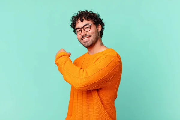 Hispanic Handsome Man Feeling Happy Positive Successful Motivated Facing Challenge — Stock Photo, Image