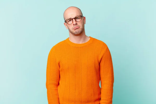 Bald Man Feeling Sad Whiney Unhappy Look Crying Negative Frustrated — Stock Photo, Image