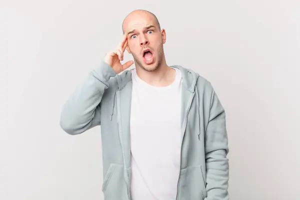 Bald Man Looking Surprised Open Mouthed Shocked Realizing New Thought — Stock Photo, Image