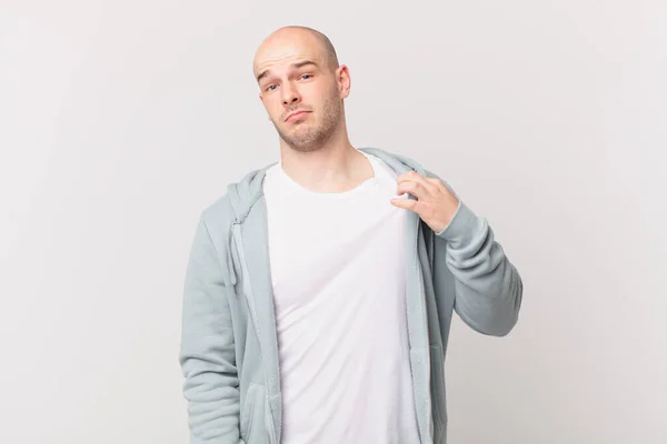 Bald Man Looking Arrogant Successful Positive Proud Pointing Self — Stock Photo, Image