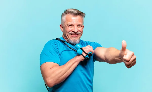 Senior Handsome Man Practising Fitness Wearing Sport Clothes — Stock Fotó