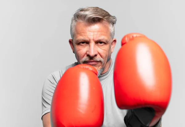 Senior Handsome Man Boxing — Foto de Stock