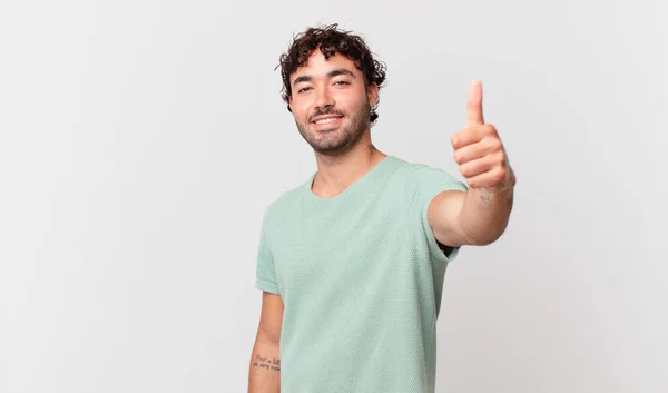 Hispanic Handsome Man Feeling Proud Carefree Confident Happy Smiling Positively — Stock Photo, Image