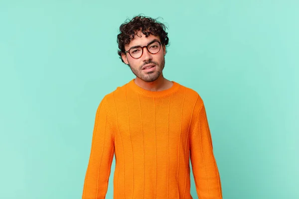 Hispanic Handsome Man Feeling Puzzled Confused Dumb Stunned Expression Looking — Stock Photo, Image