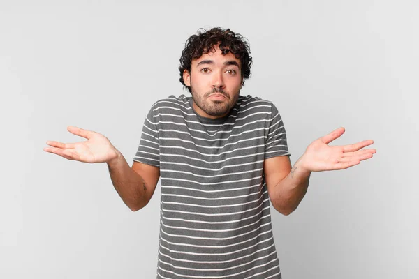 Hispanic Handsome Man Feeling Puzzled Confused Doubting Weighting Choosing Different — Stock Photo, Image