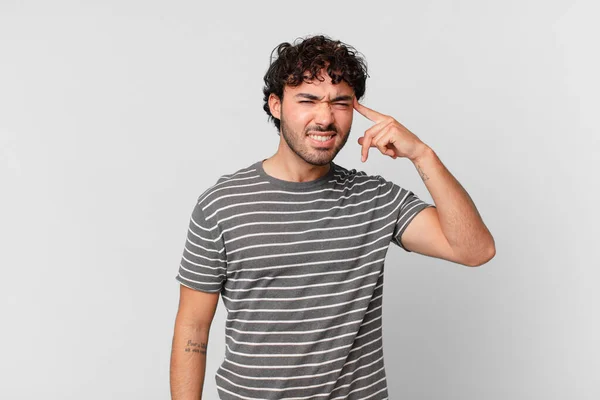 Hispanic Handsome Man Feeling Confused Puzzled Showing You Insane Crazy — Stock Photo, Image